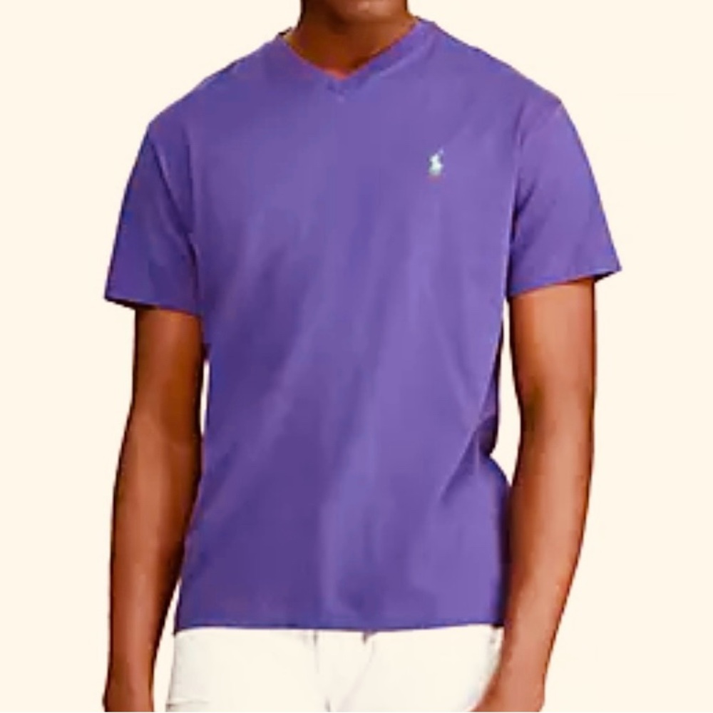 Ralph Lauren Purple Men V Neck T Shirt Medium